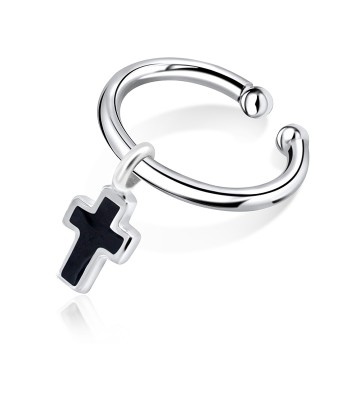 Black Enamel Cross Ear Cuff EC-430